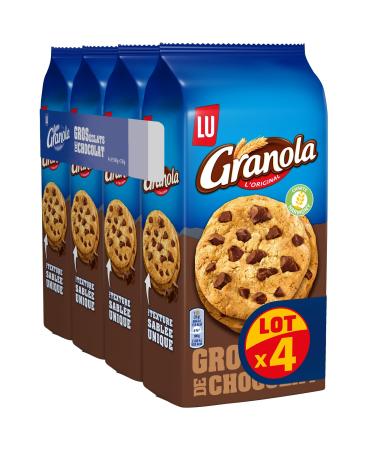 LU GRANOLA - 4 Bags of Granola Cookies with Large Chocolate Chips - Practical Family Size for Snacks - Pack of Biscuits - Pack of 4x184g