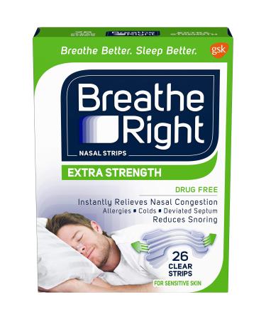 Breathe Right Extra Strength Clear Drug-Free Nasal Strips for Congestion Relief 26 Count (Pack of 1)