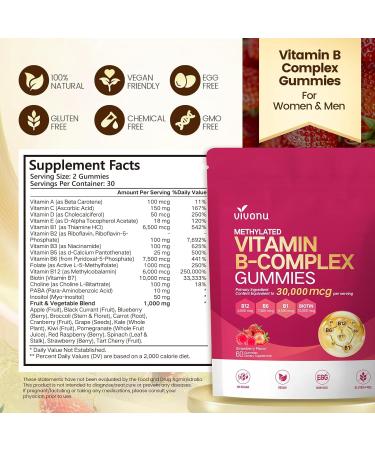 24-in-1 Vitamin B Complex Gummies, with Methylfolate, Methylated Vitamin B12 (6000 mcg), B6 B1, B2, B3, B5,A, C, D, E, Support Energy, Natural Ingredient, Sugar Free, Non GMO 1 Bag / 60 Gummies - Buy Online on GoSupps.com