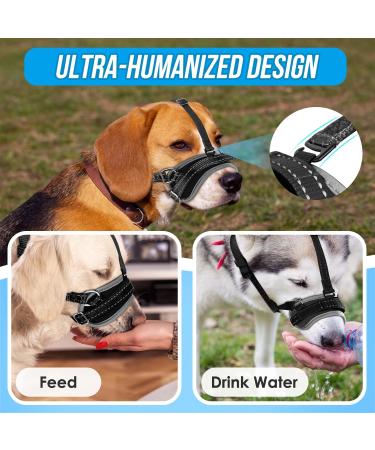 NASJAC Dog Muzzle - Soft Adjustable Nylon for Small & Medium Dogs - Reflective Mowing Cover Bite & Bark Control - Black with Headband - Buy Online on GoSupps.com