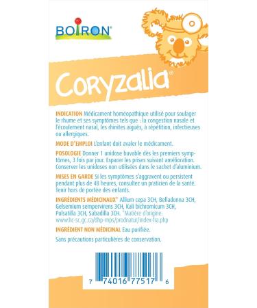 Boiron Coryzalia Children 60 Unit-doses (1 Ml Each) Bonus Pack for Colds and Cold Symptoms 60 Milliliter - Buy Online on GoSupps.com