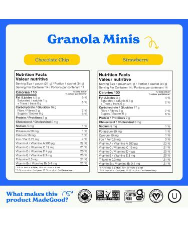 MadeGood Granola Minis Chocolate Chip & Strawberry Variety Pack (28 Count) Gluten Free and Organic Snacks - Buy Online on GoSupps.com
