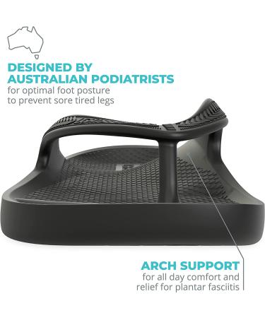 LightFeet Arch Support Flip Flops | Unisex Podiatrist-Designed Orthotic Sandals | Plantar Fasciitis Relief | Recycled Materials | 8 Women/7 Men | Black - Buy Online on GoSupps.com