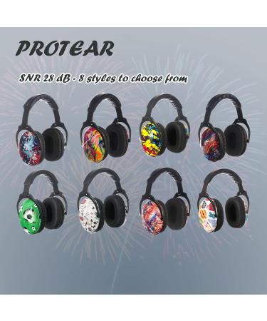 PROTEAR SNR 28 dB Ear Defenders for Kids - Hearing Protection Muffs for Children with Sensory Issues or Autism - Ideal for Fireworks, Flights, and Sports - Black Fireworks Design - 15*13*10cm - Buy Online on GoSupps.com