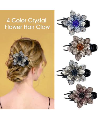 inSowni 4 Pack Luxury Glitter Sparkly Rhinestone Flower Hair Clips for Women Girls - Buy Online on GoSupps.com