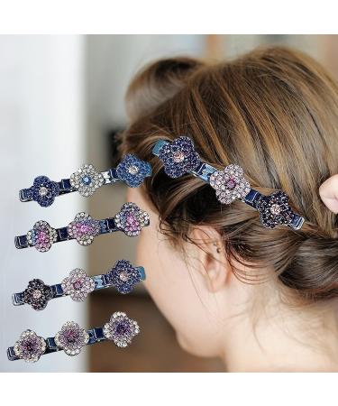 XINCHEN Crystal Flower Hummingbird Hair Clip 4 Pieces Hummingbird Hair Clip with Crystal Flower Fashion Double Layer Mini Hair Clips Sparkling Crystal Stone Braided for Women - Buy Online on GoSupps.com