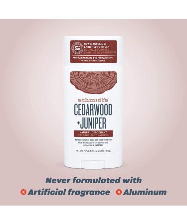 Schmidt's Aluminum Free Natural Deodorant - Cedarwood + Juniper, 24-Hour Odor Protection, Vegan & Cruelty-Free, 3.25 oz - Buy Online on GoSupps.com
