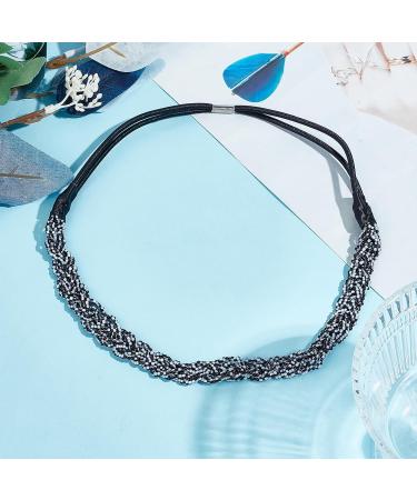 NICENEEDED Beaded Elastic Headband Black and White Bead Forehead Hairband Bohemian Hair Jewelry Head Chain Stretch Tiara Headpieces Hair Accessories for Women Wedding Party Prom - Buy Online on GoSupps.com