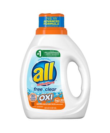 All all Liquid Laundry Detergent with OXI Stain Removers & Whiteners Free Clear 36 oz 20 Loads 36 fl oz