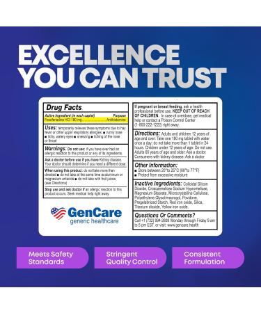GenCare - Allergy Relief Pills | Fexofenadine HCl 180mg 50 Tablets | Non Drowsy Antihistamine Allergy Pills for Hay Fever Seasonal Allergies Outdoor & Indoor Allergies | Relieves Itchy Eyes & Nose 50 Count (Pack of 1) - Buy Online on GoSupps.com