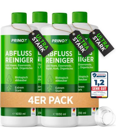 Prinox 4x 1000ml drain cleaner extremely strong 15 applications per bottle of pipe cleaner - removes hair food residues organic - biodegradable heat -free material -gentle - manufactured in DE