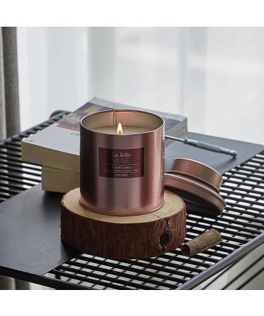 La Jolie Muse Woody Leather Scented Candle - Natural Wax - 100 Hours Long Burning - Holiday Tin - 13 oz Large Size - Buy Online on GoSupps.com