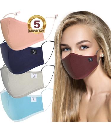 BigSmile 5 Cloth Face Masks for Women Washable Reusable Breathable Adjustable Assorted 5pk