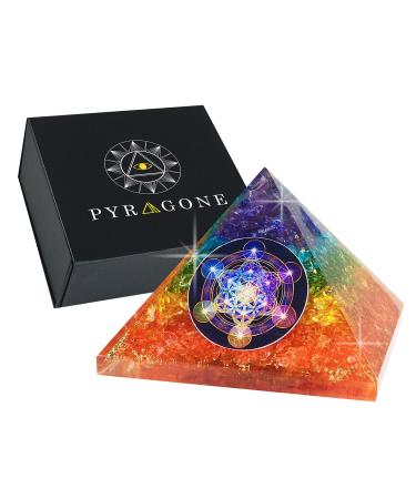 PYRAGONE 7 Chakra Orgone Pyramid Crystal - Natural Quartz Positive Energy Generator - Orgonite Pyramids Healing Stones - Meditation - Yoga - Spiritual Balance