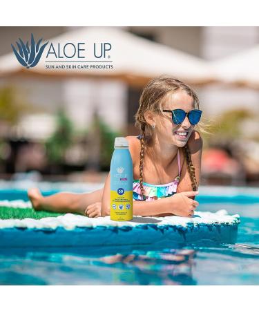 Aloe Up Kids SPF 50 Sunscreen Spray - Gentle, Quick-Drying Protection for Children - Reef Safe, Made in USA - 6oz - Buy Online on GoSupps.com