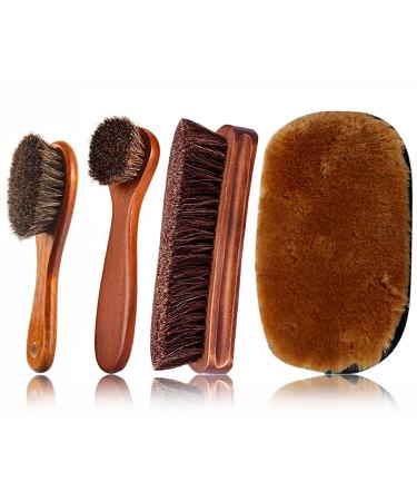 Shoe Brush Set KY-Tech Shoe Polish Brush Horsehair Brush Boot Brush with Plush Polishing Glove (Set B)