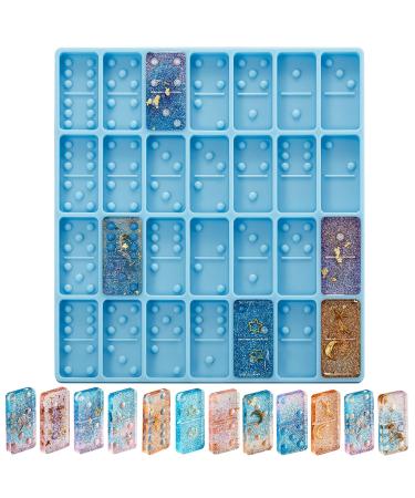 Domino Mold for Epoxy Domino Mold for Resin Candy Molds Clay Mold Dominoes Molds 28 Cavities Silicone Mold for Pendant Epoxy Molds Cake Jewelry Making Tool (Blue,125 Gram)