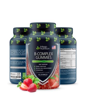 Vitamin B Complex Gummies for Adults B Complex Vitamin Supplement for Women and Men B Vitamins Complex Gummies for Energy and Brain Health Natural Strawberry Flavor 60 Count - Intego Nutrition 60 Count (Pack of 1)