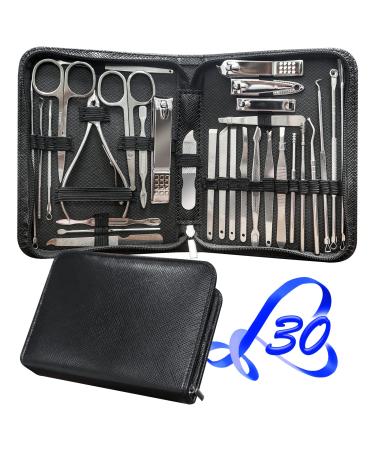 Manicure Set 30 in 1 Nail Clipper Set,RedFlow Nail Clippers,Fingernail & Toenail Clippers,Manicure Tools,Pedicure Tools,Suitable for Travel Manicure Kit,Nail Set Kit With Everything Profe (A-Black) 30 Piece Set A-black