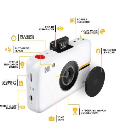 Kodak Step Instant Camera Bundle - 10MP Image Sensor, Zink Zero Ink Tech, Photo Album, Case, 20 Pack Zink Paper, Markers, Stickers - White - Buy Online on GoSupps.com