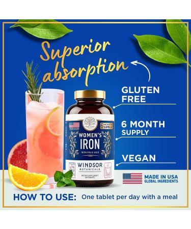 Iron Pills for Women with Folic Acid - 6 Month Supply for Anemia, Period and Pregnancy Support - 180 Vegan Tablets - Buy Online on GoSupps.com
