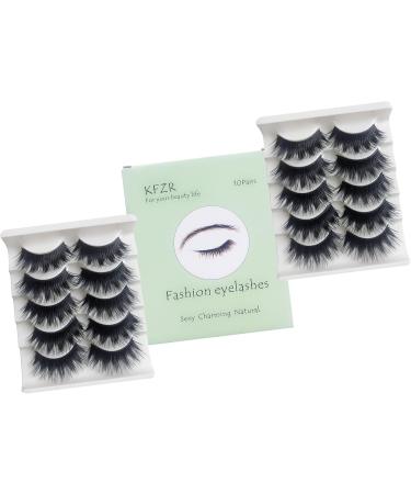 KFZR 10 Pairs 3D False Eyelashes Fake Eye Lashes Natural Look Makeup Extension Black Thick - Buy Online on GoSupps.com