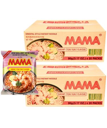 MAMA Instant Noodles Shrimp Tom Yum Flavour 90g Jumbo (Pack of 40) 2 Case Shrimp Spicy 2.25 g (Pack of 40)