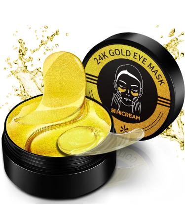 Hicream 24k Gold Under Eye Patches - 60 Pcs Eye Mask Pure Gold Anti-Aging Collagen Hyaluronic Acid Under Eye Mask for Dark Circles  Puffiness & Wrinkles Refresh Your Skin