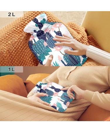 Hot Water Bottle with Cactus Flowers Cover - 2L Pain Relief & Bed Warmer - Buy Online on GoSupps.com