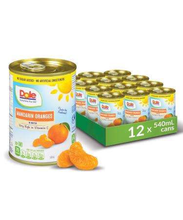 Dole Canned Fruit Mandarin Oranges in Water Non-GMO No Sugar Added & No Artificial Sweeteners 540 ml 12 Count Mandarin Oranges 540ml