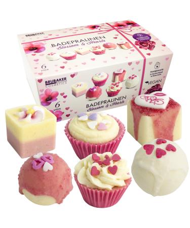 BRUBAKER Cosmetics set of 6 bath chocolates "Blossom & Hearts" handmade and vegan