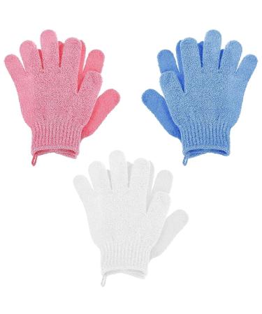 YuxianLB Exfoliating Gloves - 3 Pairs of Peeling Massage Gloves in Pink Sky Blue & White | Body Shoe & Skin Care - Buy Online on GoSupps.com