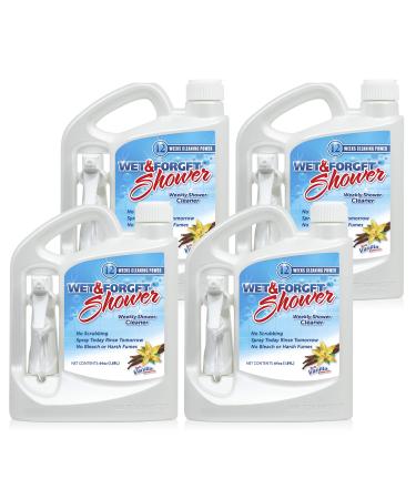 Wet & Forget Shower Cleaner Multi-Surface Weekly No Scrub, Bleach-Free Formula Vanilla Scent, 64 Fluid Ounces 4 Pack
