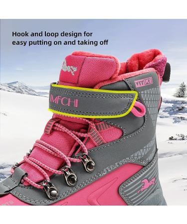 JMFCHI Kids Hiking Boots - Comfortable Non-Slip Snow Shoes for Boys and Girls - Steel Buckle Sole - Size 1 Little Kid - Grey Pink - Buy Online on GoSupps.com