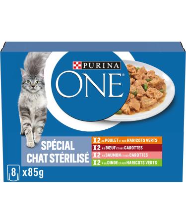 PURINA ONE Sterilized Cat Tapered in Sauce Assorted Flavors Chicken Beef Salmon and Turkey Meal Bags for Adult Cats 8 x 85g |