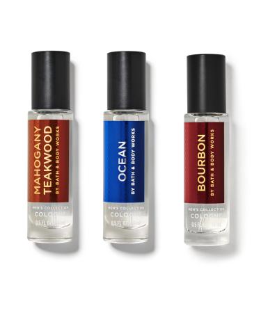 Mini Cologne Set for Men by Bath + Body Works - Mahgany Teakwood Ocean and Bourbon - 0.5 fl oz / 15 mL each