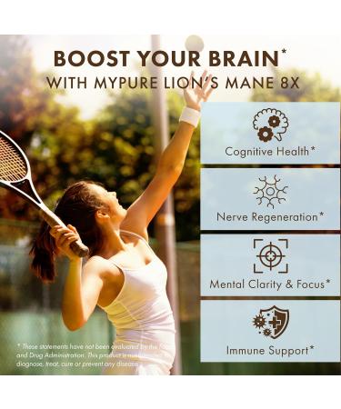PURE ESSENCE LABS MyPure Lion's Mane 8X - Max Strength Brain Support with 100% Fruiting Body Organic Lion's Mane for Ultimate Cognitive Performance, Focus, and Mental Clarity, 30 Capsules - Buy Online on GoSupps.com