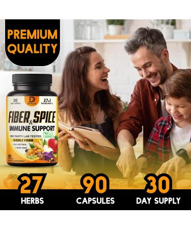 DEDICAD 27in1 Fiber and Spice Supplement - Combined with Organic Psyllium, Whole Apple, Elderberry & More - Support Mood, Body & Immunity - 90 Capsules for 1 Month - Buy Online on GoSupps.com