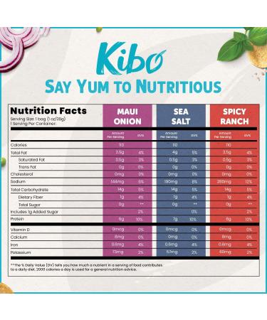 Kibo Lentil Chips Variety Pack - Gluten-Free Vegan - Non-GMO - Plant-Based 28g - Maui Onion, Sea Salt, Spicy Ranch - 18 Pack - Buy Online on GoSupps.com