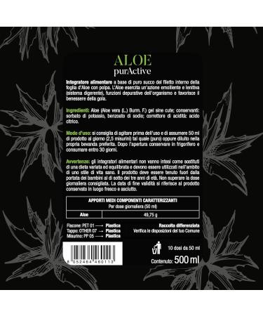 Monte Natura Srl MONTENATURA Aloe PurActive 500 ml 100 Aloe Vera unpasteurized pure drink - Buy Online on GoSupps.com
