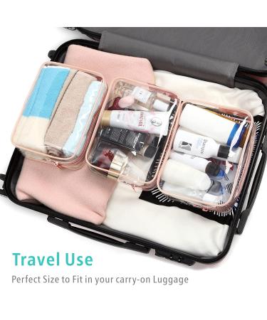 TSA Approved Clear Toiletry Bag 3 Pack - Rose Gold Quart Size Makeup Bags for Travel - Buy Online on GoSupps.com