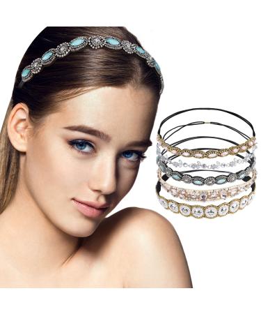 Zoylink 5-Piece Elastic Hair Bands & Crystal Rhinestone Head Chain - Multicolored Hair Accessories for Women - Buy Online on GoSupps.com