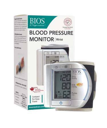 BIOS Diagnostics Blood Pressure Monitor - Wrist The #1 Canadian Blood Pressure Manufacturer* 200 memories Time and Date Alarm Detects Irregular Heartbeat Compact for Travel