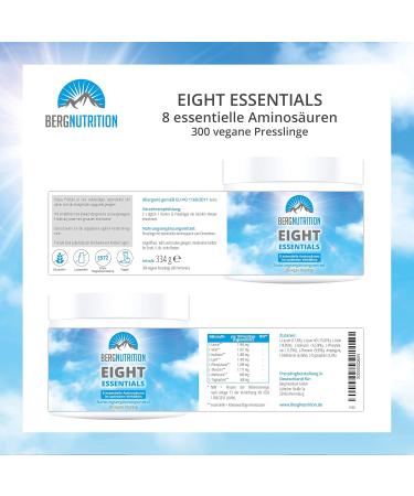 Berg NUTRITION EIGHT Essentials - 300 Vegan Amino Acid Tablets with 8 Essential Amino Acids | High Dose EAA Complex for Optimal Protein Supply | Prof. Dr. Luc Moretti Approved - Buy Online on GoSupps.com