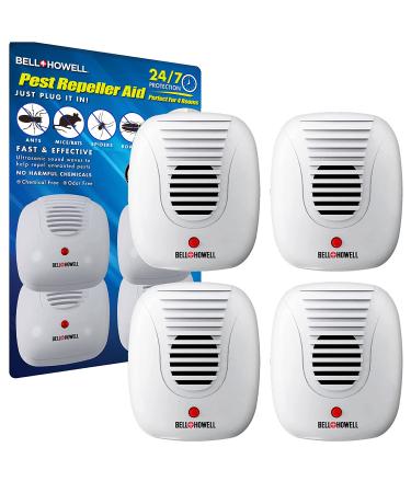 Bell + Howell Ultrasonic Pest Repeller Home Kit (Pack of 4), Ultrasonic Pest Repeller, Pest Repellent for Home, Bedroom, Office, Kitchen, Warehouse, Hotel, Safe for Human and Pet 4 Pack