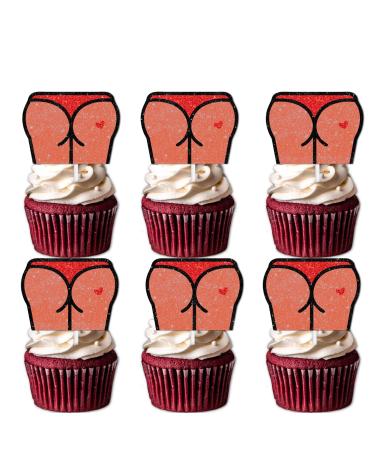18pcs Red Glitter Dessert Cupcake Topper for Kiss the Ass XOXO Red Lip Theme Decor Supplies Lady Woman Girls Happy Birthday Bachelor Wedding Party Decoration