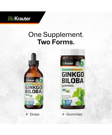 BIO KRAUTER Ginkgo Biloba Gummies - 90 Vegan Chews - Ginkgo Biloba Supplements for Brain Support - 120 mg Standardized Extract - Pectin-Based Formula - Buy Online on GoSupps.com