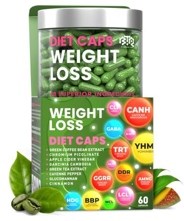 BIOTEQUELAB Weight Loss Diet Capsules Natural Appetite Suppressant Day & Night Fat Burner for Women & Men with Apple Cider Green Coffee Bean Extract Metabolism Booster Supplement - 60 Pills