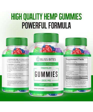 Bliss Bites Gummies - Official Formula - Bliss Bites Hemp Gummies Performance Blend Hemp Extract Formula 25mg Hemp per Gummy 1500mg per Bottle Great Taste Big Size Extra Strength (60 Gummies) 60 Count (Pack of 1) - Buy Online on GoSupps.com