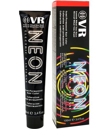 VR Semi-Permanent Neon Hair Color Bleach Level "9" Nourish & Shine Treatment Real Glowing Neon Effect under UV Light Vegan and Cruelty-Free (3.4 fl. oz.) (Candy Apple RED)